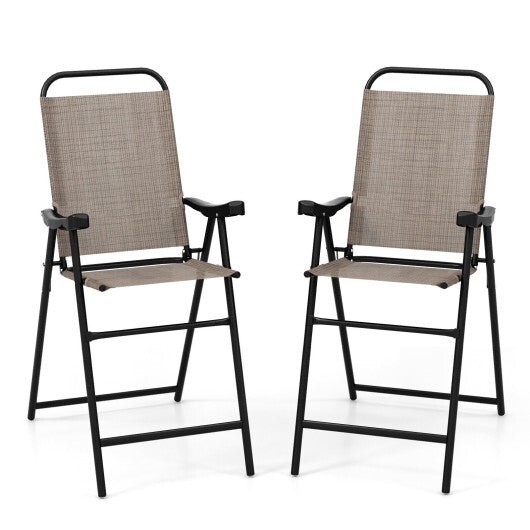 Patio Folding Bar Stool Set of 2 with Metal Frame and Footrest-Blue