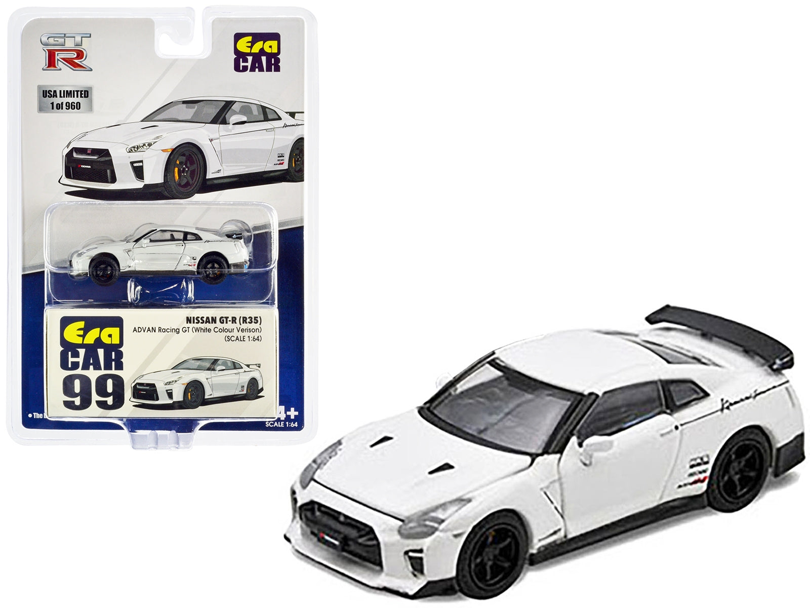 Nissan GT-R (R35) RHD (Right Hand Drive) White "Advan Racing GT" Limited Edition to 960 pieces Worldwide 1/64 Diecast Model Car by Era Car - Minihomy