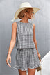 Gingham Sleeveless Top and Ruffle Hem Shorts Set - Minihomy