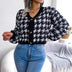 Houndstooth V-Neck Dropped Shoulder Cropped Cardigan - Minihomy