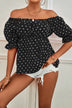 Polka Dot Short Flounce Sleeve Blouse