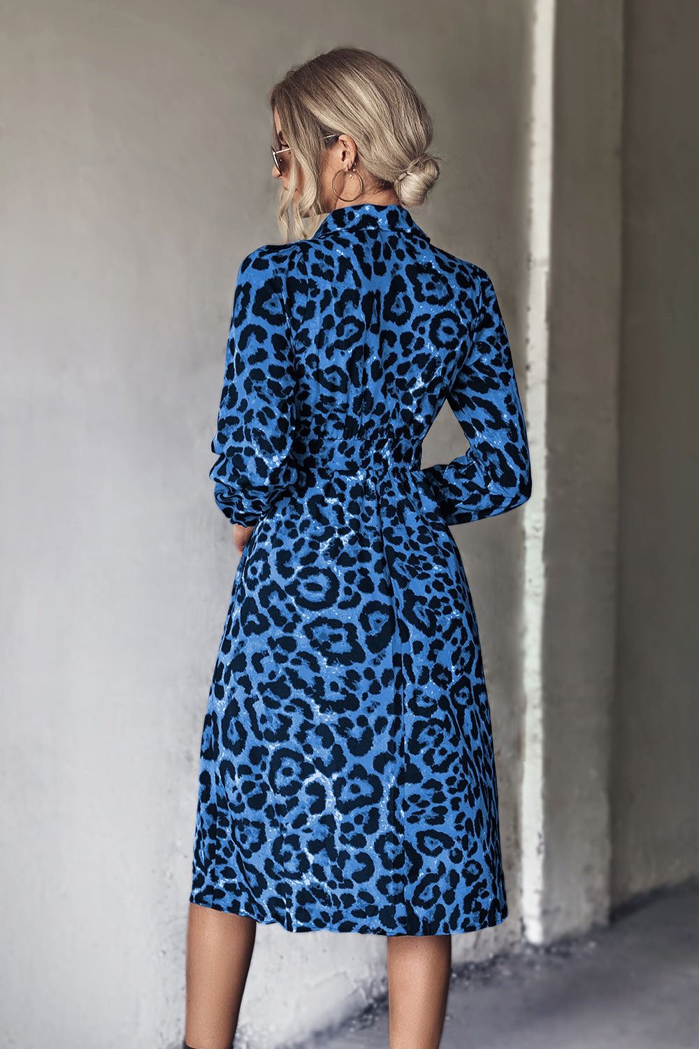 Leopard Print Belted Slit Shirt Dress