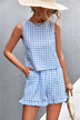 Gingham Sleeveless Top and Ruffle Hem Shorts Set - Minihomy