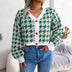 Houndstooth V-Neck Dropped Shoulder Cropped Cardigan - Minihomy