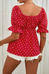 Polka Dot Short Flounce Sleeve Blouse