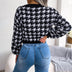 Houndstooth V-Neck Dropped Shoulder Cropped Cardigan - Minihomy