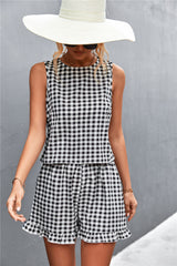 Gingham Sleeveless Top and Ruffle Hem Shorts Set - Minihomy