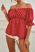 Polka Dot Short Flounce Sleeve Blouse