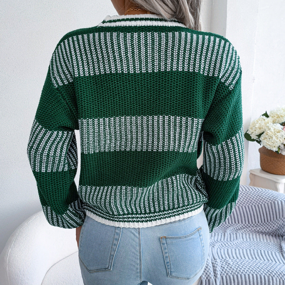 Two-Tone Crewneck Dropped Shoulder Sweater