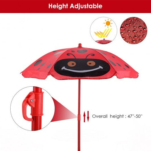 Kids Patio Folding Table and Chairs Set Beetle with Umbrella