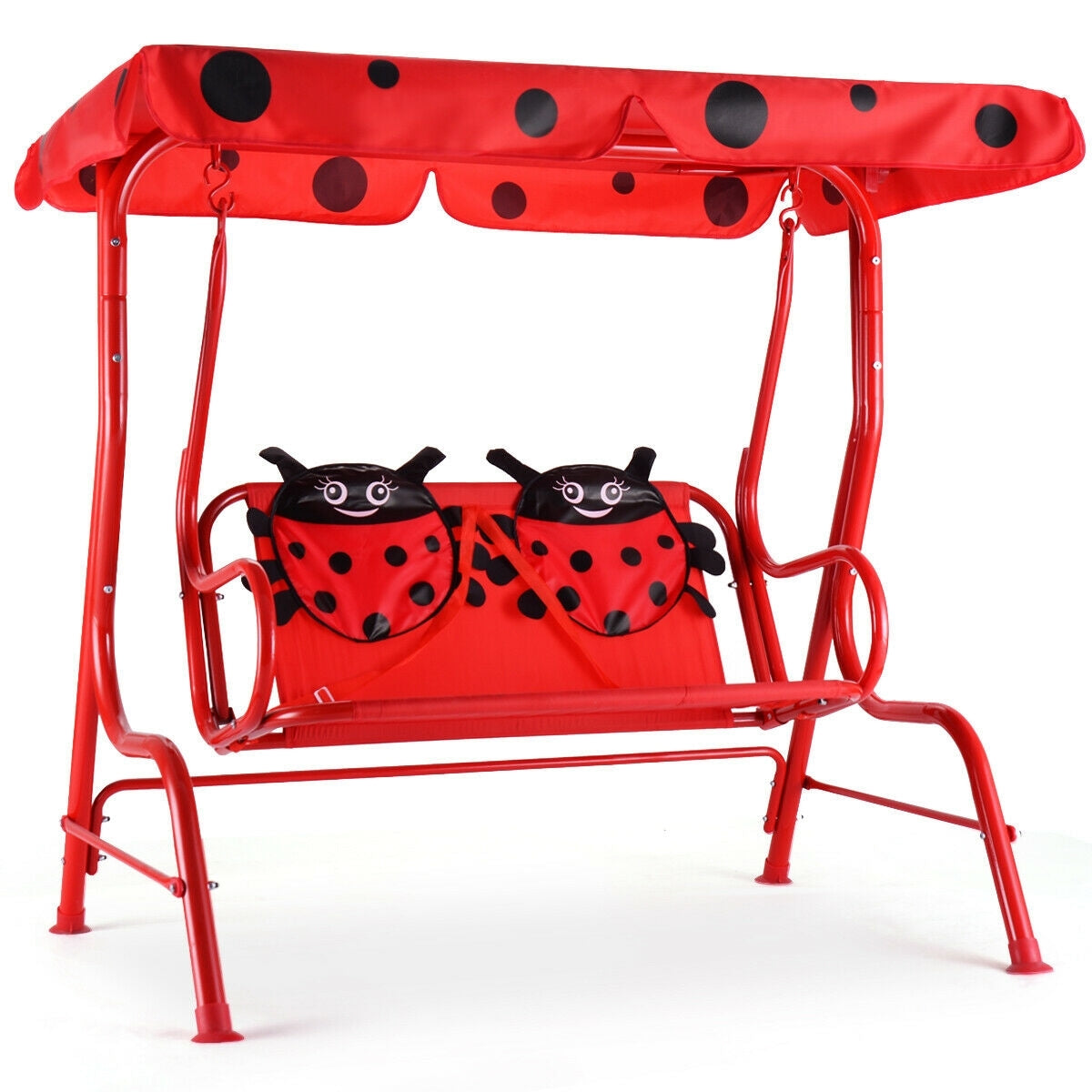 2 Person Kids Patio Swing Porch Bench with Canopy - Color: Red - Minihomy