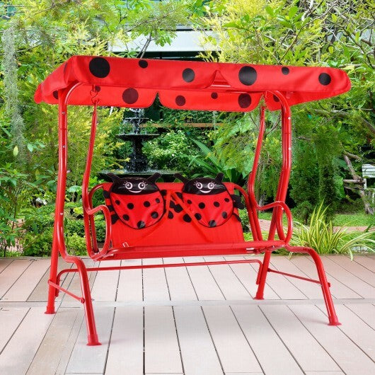 2 Person Kids Patio Swing Porch Bench with Canopy - Color: Red