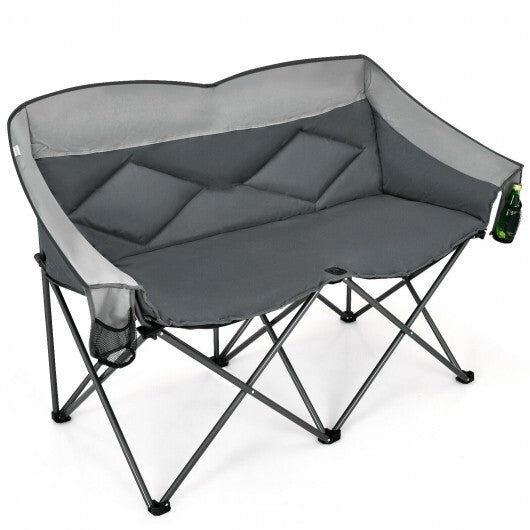 Folding Camping Chair with Bags and Padded Backrest-Gray - Color: Gray - Minihomy