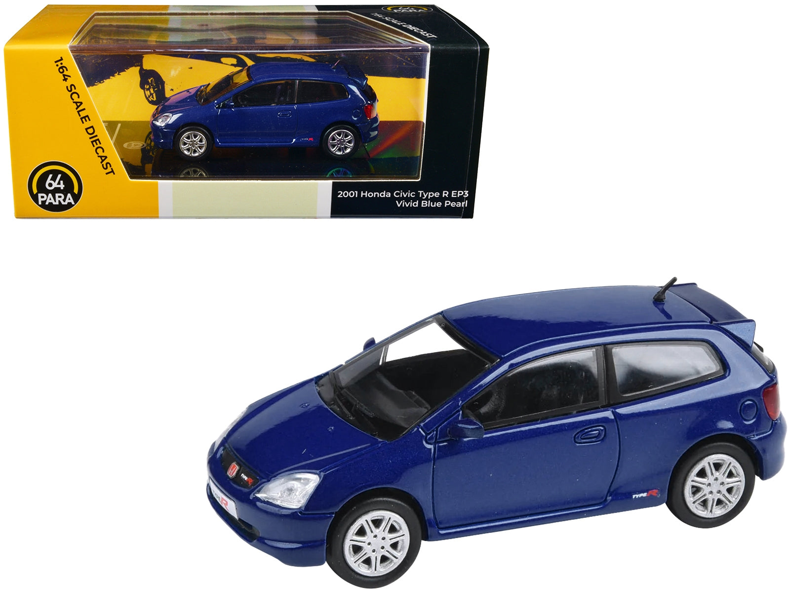 2001 Honda Civic Type R EP3 Vivid Blue Pearl Metallic 1/64 Diecast Model Car by Paragon Models - Minihomy