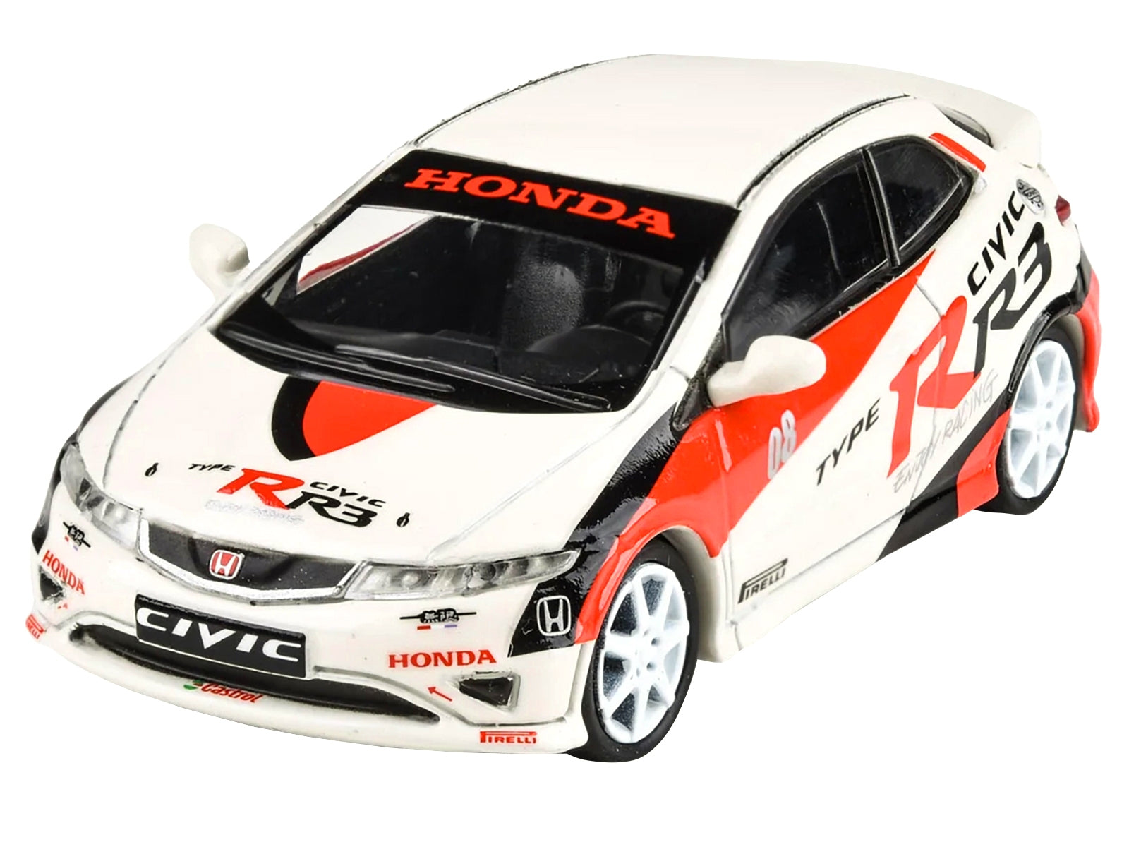 2007 Honda Civic Type R FN2 White "Race Livery" 1/64 Diecast Model Car by Paragon Models - Minihomy