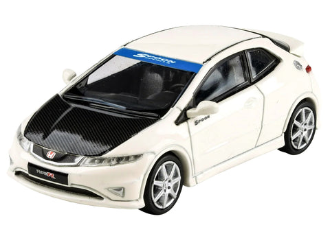 2007 Honda Civic Type R FN2 Championship White with Carbon Hood 1/64 Diecast Model Car by Paragon Models