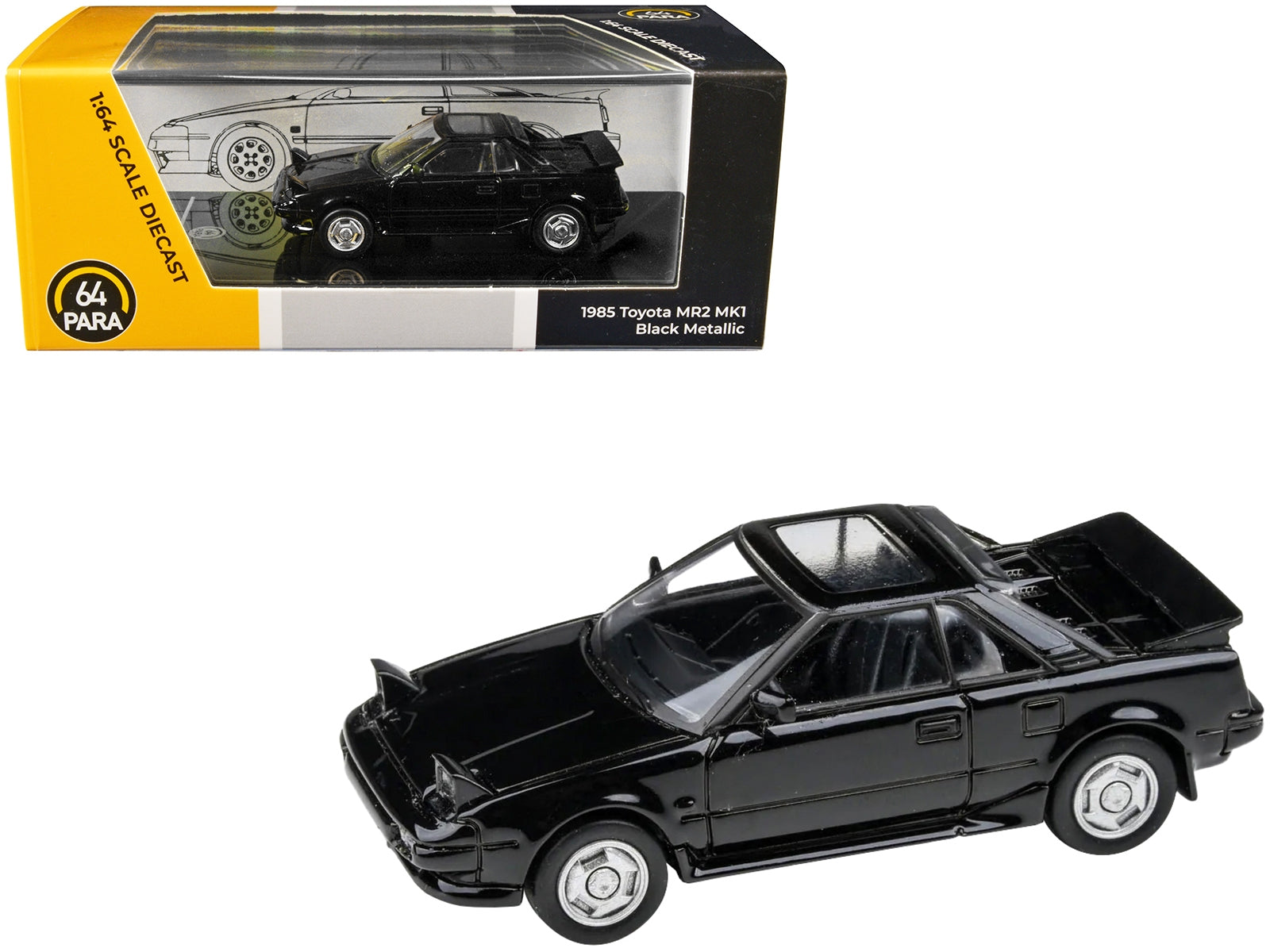 1985 Toyota MR2 MK1 Black Metallic with Sunroof 1/64 Diecast Model Car by Paragon Models - Minihomy