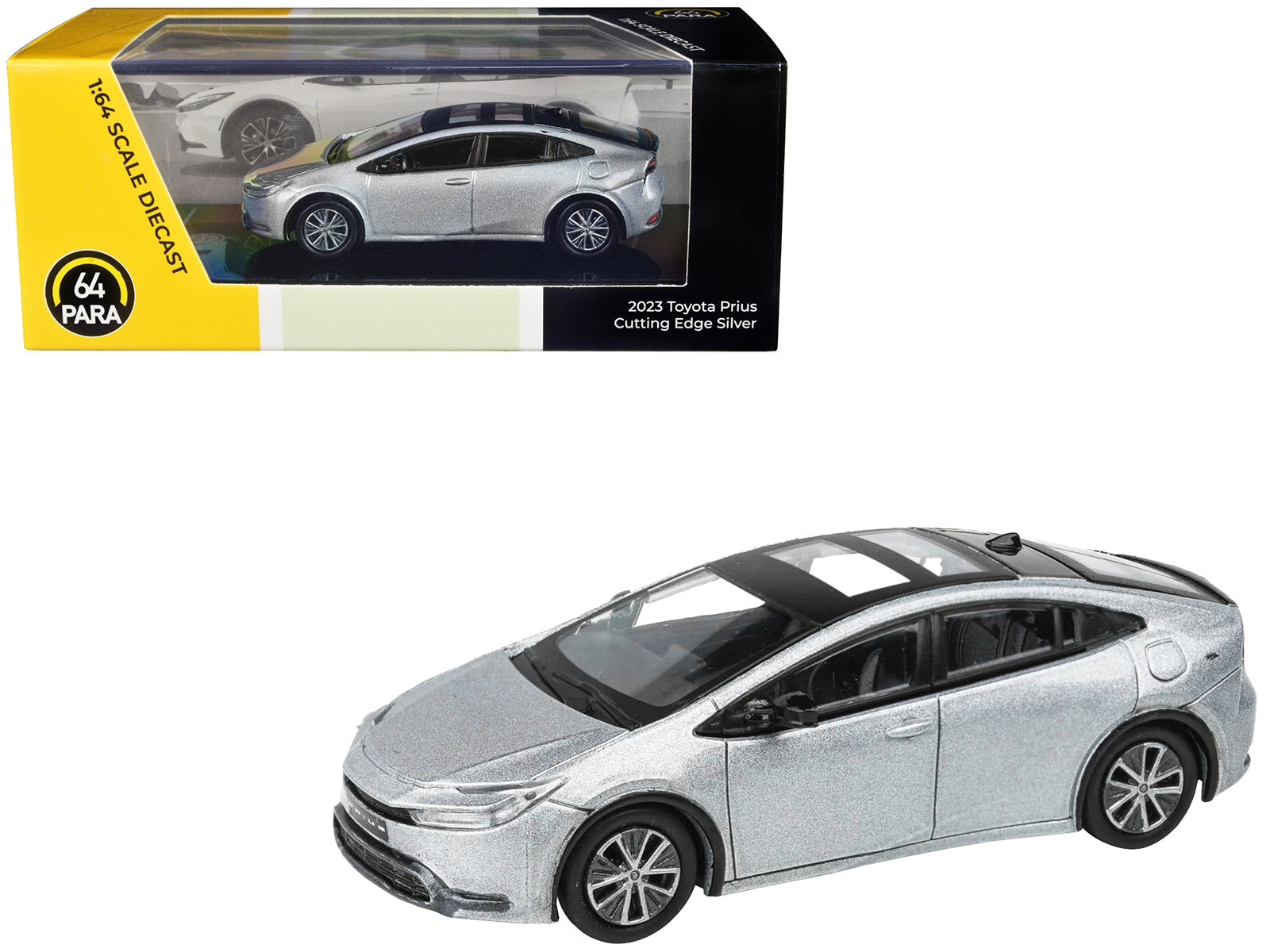 2023 Toyota Prius Cutting Edge Silver Metallic with Black Top and Sun Roof 1/64 Diecast Model Car by Paragon Models - Minihomy