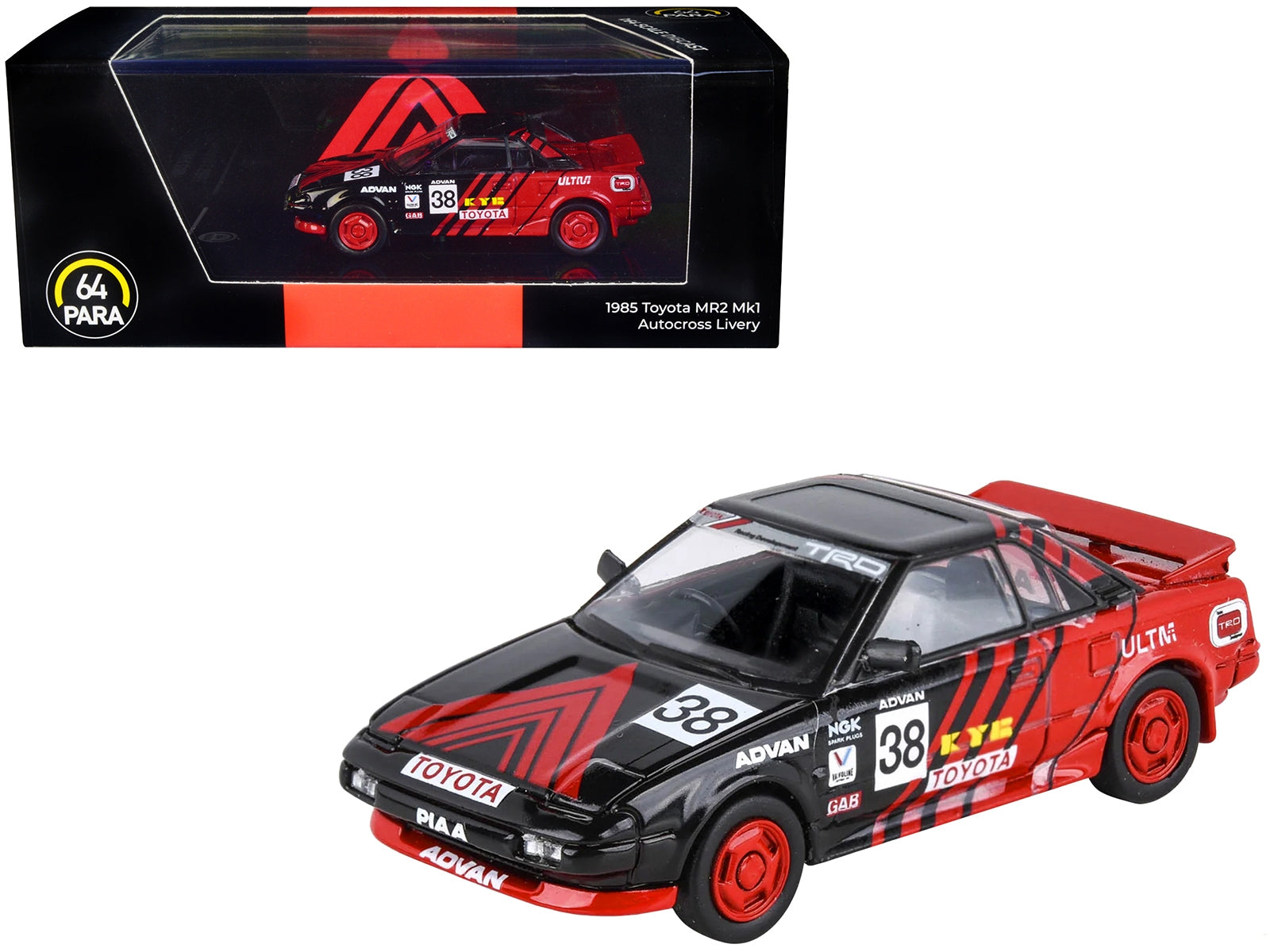 1985 Toyota MR2 MK1 RHD (Right Hand Drive) #38 Red and Black "Autocross Livery" 1/64 Diecast Model Car by Paragon Models - Minihomy