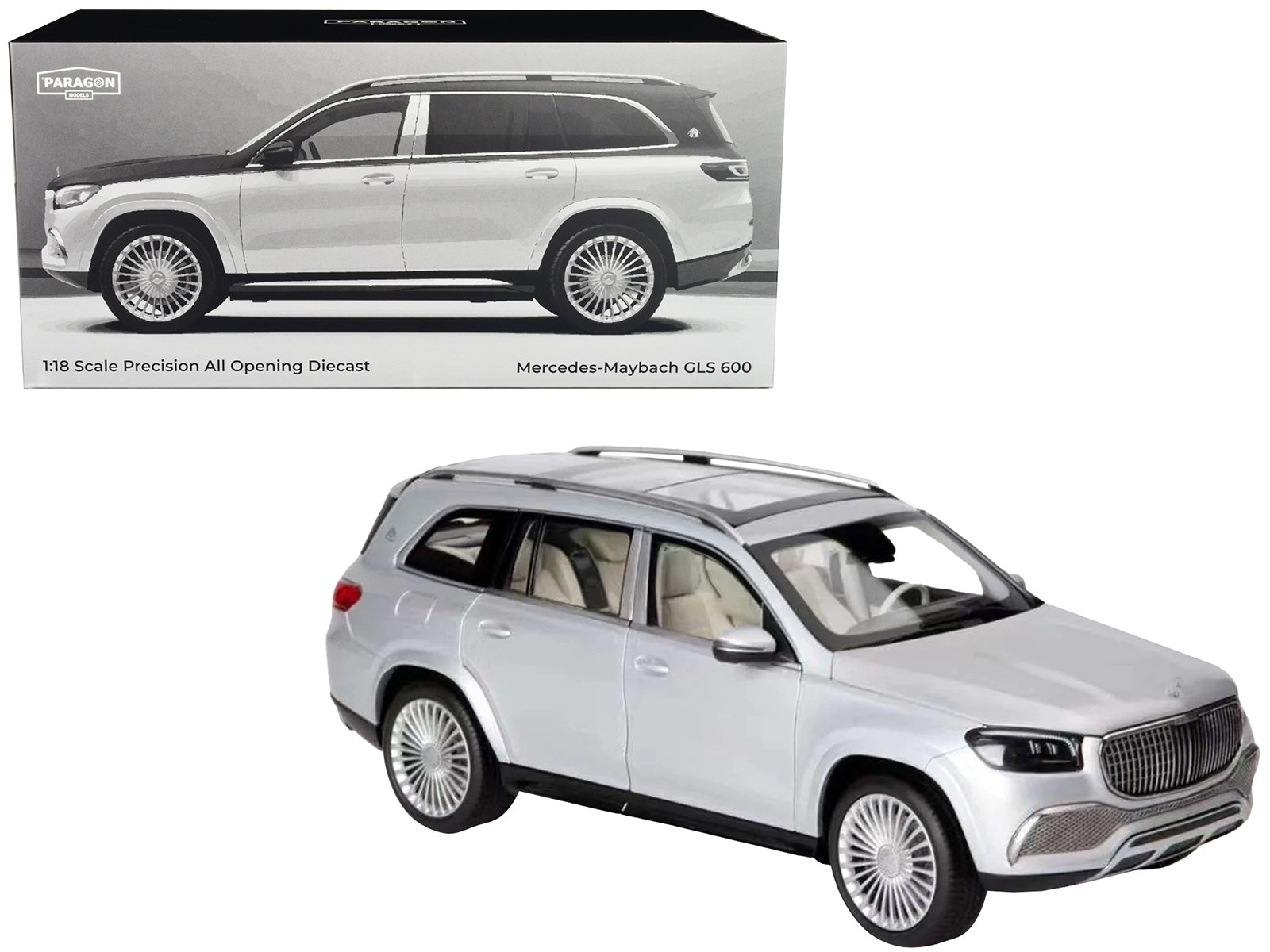 2020 Mercedes-Maybach GLS 600 Silver Metallic with Sun Roof 1/18 Diecast Model Car by Paragon Models - Minihomy