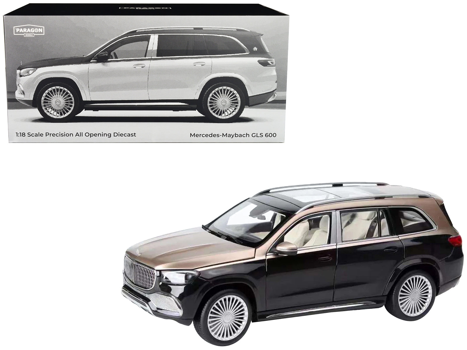 2020 Mercedes-Maybach GLS 600 Gold Metallic and Black with Sun Roof 1/18 Diecast Model Car by Paragon Models - Minihomy