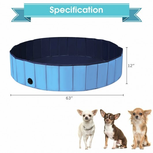 63 Inch Foldable Leakproof Dog Pet Pool Bathing Tub Kiddie Pool for Dogs Cats and Kids-Blue - Minihomy