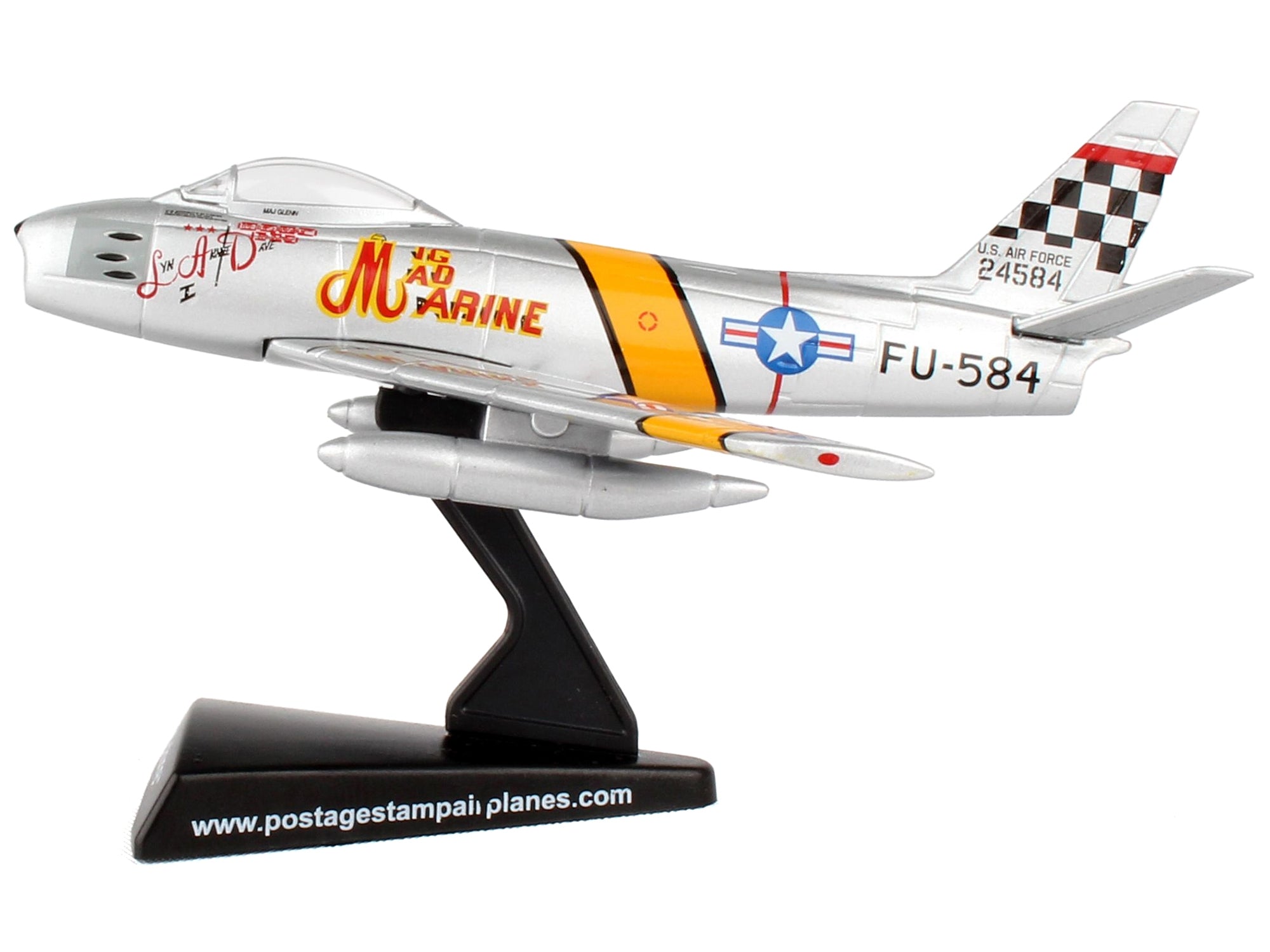 North American F-86F Sabre Fighter Aircraft "Mig Mad Marine" United States Air Force 1/110 Diecast Model Airplane by Postage Stamp - Minihomy