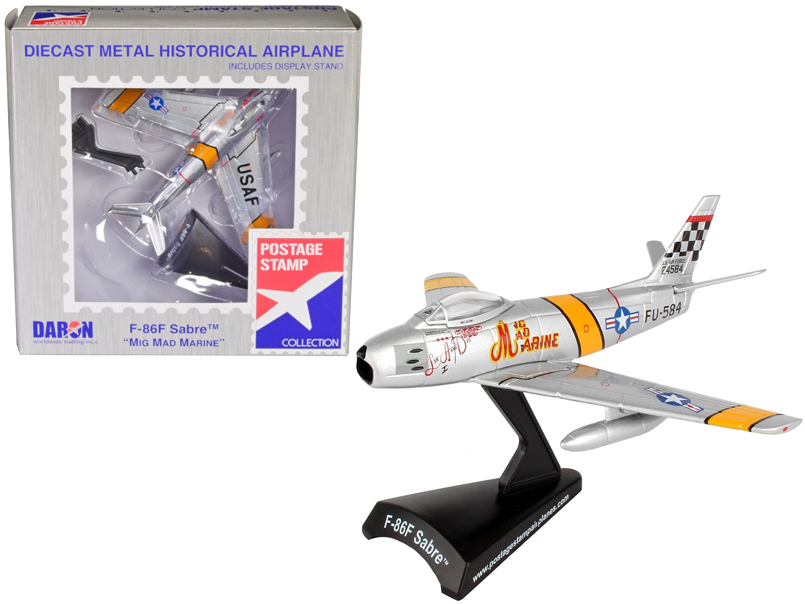 North American F-86F Sabre Fighter Aircraft "Mig Mad Marine" United States Air Force 1/110 Diecast Model Airplane by Postage Stamp - Minihomy