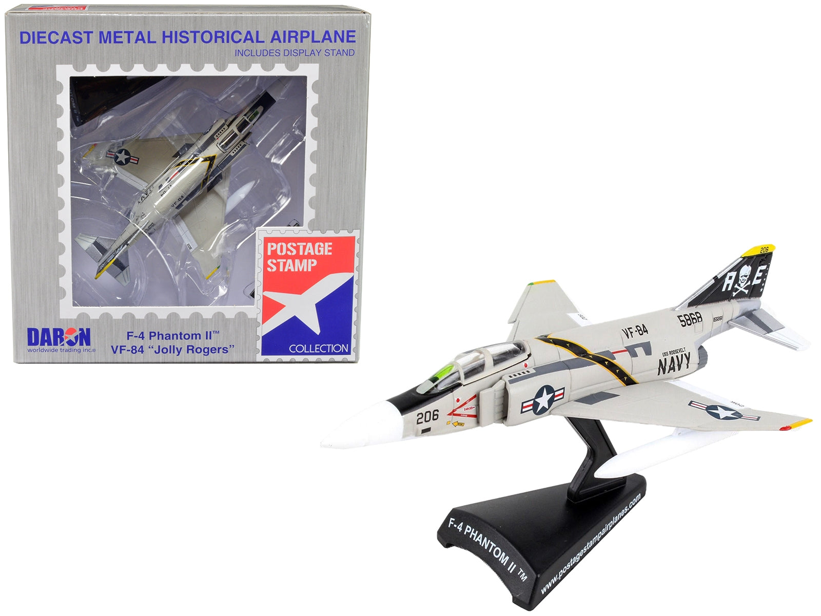 McDonnell Douglas F-4B Phantom II Fighter Aircraft "VFA-84 Jolly Rogers" United States Navy 1/155 Diecast Model Airplane by Postage Stamp - Minihomy