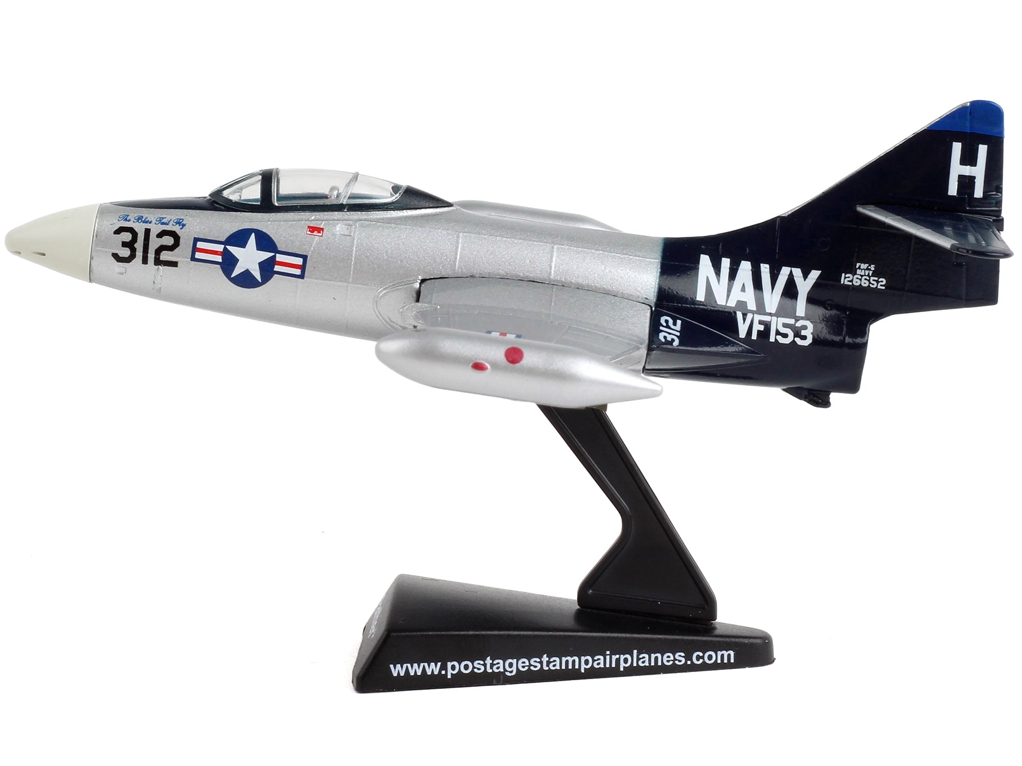 Grumman F9F/F-9 Panther/Cougar Aircraft "Blue-Tail Fly" United States Navy 1/100 Diecast Model Airplane by Postage Stamp - Minihomy