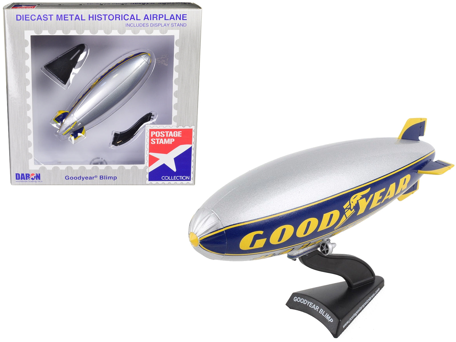 Goodyear Blimp Silver Metallic with Blue and Yellow Graphics "#1 in Tires" 1/350 Diecast Model Airplane by Postage Stamp - Minihomy