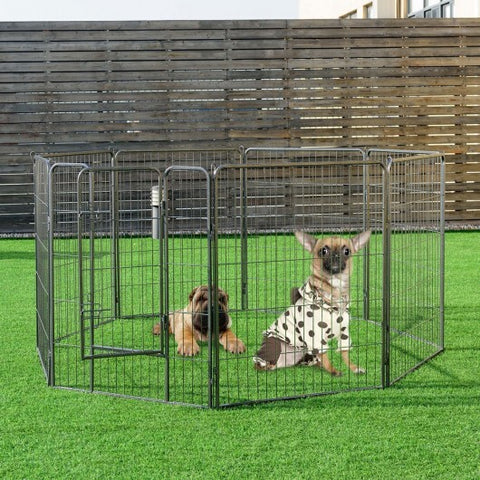 8 Metal Panel Heavy Duty Pet Playpen Dog Fence with Door-40 Inch - Color: Black - Size: 40 inches