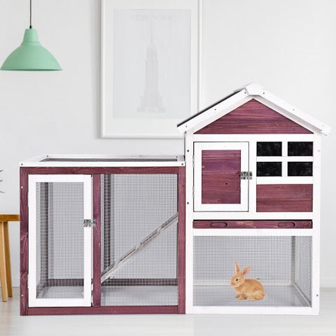 Outdoor Wooden Rabbit hutch-White - Color: White