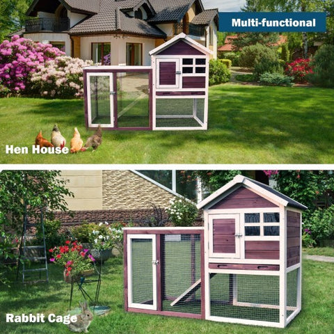 Outdoor Wooden Rabbit hutch-White - Color: White