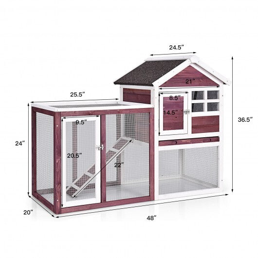 Outdoor Wooden Rabbit hutch-White - Color: White - Minihomy