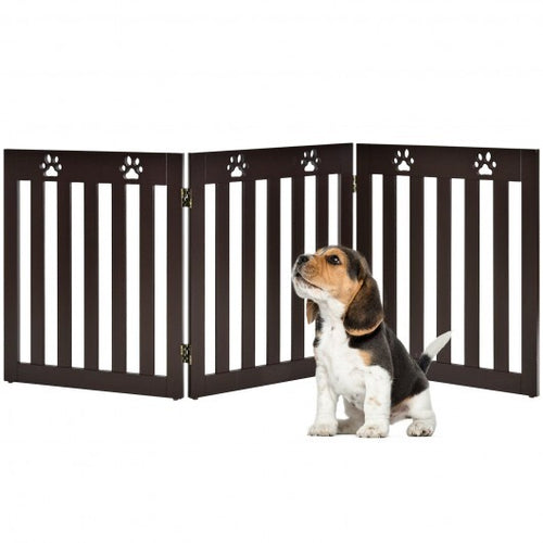 24 Inch Folding Wooden Freestanding Dog Gate with 360? Flexible Hinge for Pet-Dark Brown - Color: Dark Brown