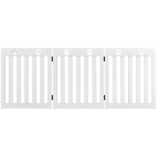 24 Inch Folding Wooden Freestanding Dog Gate with 360? Flexible Hinge for Pet-White - Color: White