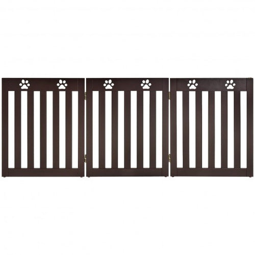 24 Inch Folding Wooden Freestanding Dog Gate with 360? Flexible Hinge for Pet-Dark Brown