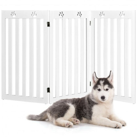 36 Inch Folding Wooden Freestanding Pet Gate Dog Gate with 360? Flexible Hinge-White