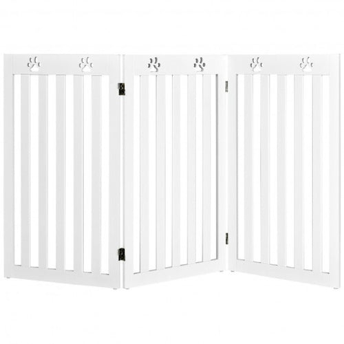 36 Inch Folding Wooden Freestanding Pet Gate Dog Gate with 360? Flexible Hinge-White