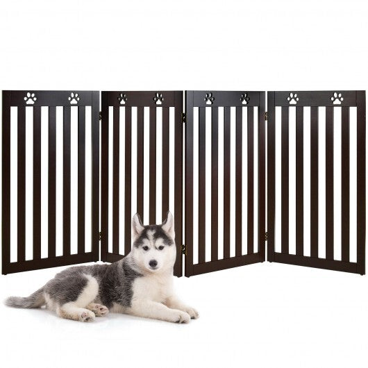 36 Inch Folding Wooden Freestanding Pet Gate  with 360? Hinge-Espresso - Color: Dark Brown