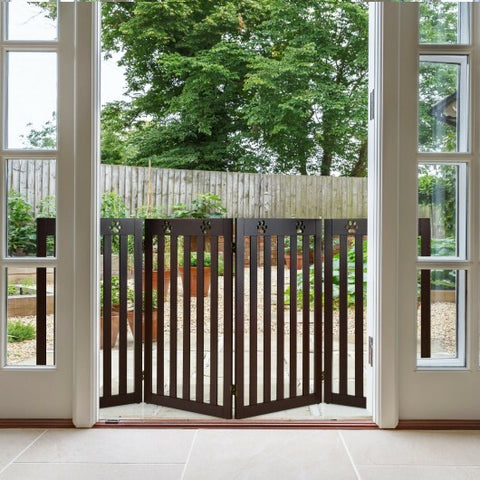 36 Inch Folding Wooden Freestanding Pet Gate  with 360? Hinge-Espresso - Color: Dark Brown