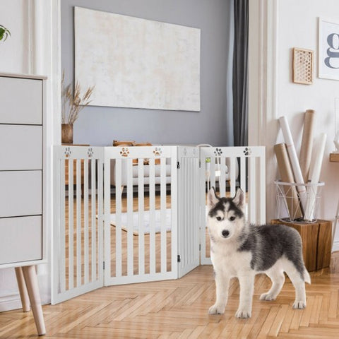 36 Inch Folding Wooden Freestanding Pet Gate  with 360? Hinge-White - Color: White