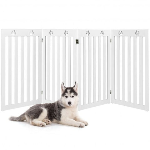 36 Inch Folding Wooden Freestanding Pet Gate  with 360? Hinge-White - Color: White