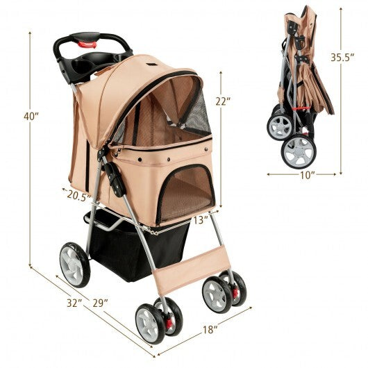 Folding Pet Stroller with Storage Basket and Adjustable Canopy-Black - Minihomy