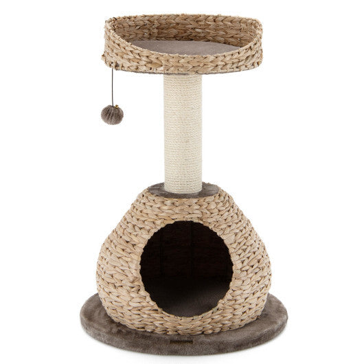 28 Inches Hand-Made Cat Tree Tower with Jump Platform-Coffee - Color: Coffee - Minihomy