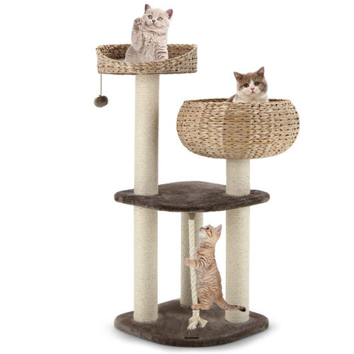 41 Inch Rattan Cat Tree with Napping Perch-Beige