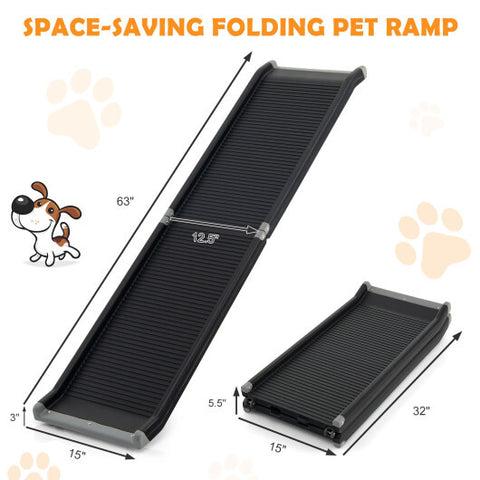 63 Feet Upgrade Folding Pet Ramp Portable Dog Ramp with Steel Frame