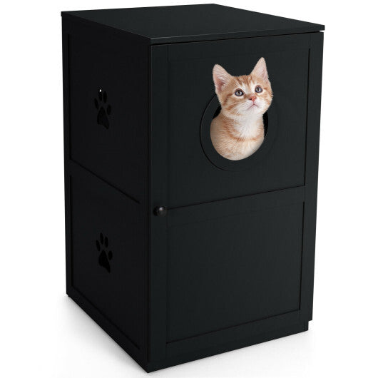 2-tier Litter Hidden Cat House With Anti-toppling Device-Black - Color: Black