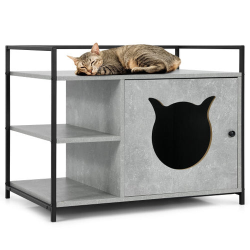 Enclosure Hidden Litter Furniture Cabinet with 2-Tier Storage Shelf-Gray - Color: Gray